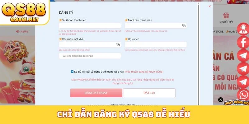 Chỉ dẫn đăng ký QS88 dễ hiểu